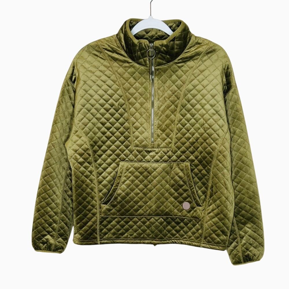 LIV Outdoor Sueded Pullover Size M Jolie Quilted Half Zip Olive Granola Gorpcore
